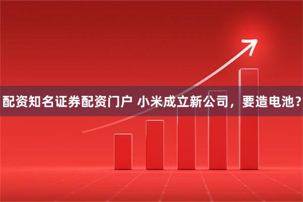配资知名证券配资门户 小米成立新公司，要造电池？